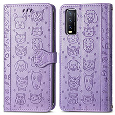 Leather Case Stands Fashionable Pattern Flip Cover Holder S03D for Vivo Y12A Purple