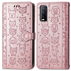 Leather Case Stands Fashionable Pattern Flip Cover Holder S03D for Vivo Y12A Rose Gold