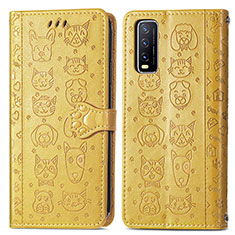 Leather Case Stands Fashionable Pattern Flip Cover Holder S03D for Vivo Y12A Yellow