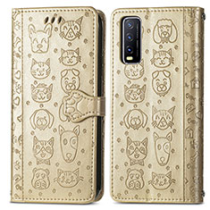 Leather Case Stands Fashionable Pattern Flip Cover Holder S03D for Vivo Y12s Gold