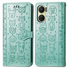 Leather Case Stands Fashionable Pattern Flip Cover Holder S03D for Vivo Y16 Green