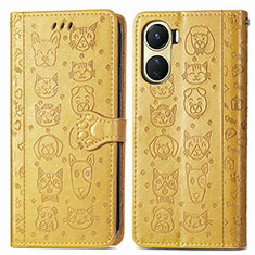 Leather Case Stands Fashionable Pattern Flip Cover Holder S03D for Vivo Y16 Yellow