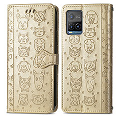 Leather Case Stands Fashionable Pattern Flip Cover Holder S03D for Vivo Y21 Gold