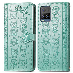 Leather Case Stands Fashionable Pattern Flip Cover Holder S03D for Vivo Y21 Green