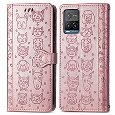 Leather Case Stands Fashionable Pattern Flip Cover Holder S03D for Vivo Y21 Rose Gold