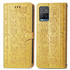 Leather Case Stands Fashionable Pattern Flip Cover Holder S03D for Vivo Y21a Yellow