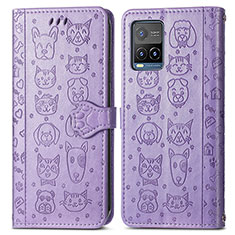 Leather Case Stands Fashionable Pattern Flip Cover Holder S03D for Vivo Y21e Purple