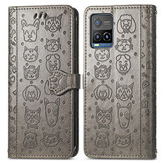 Leather Case Stands Fashionable Pattern Flip Cover Holder S03D for Vivo Y21G Gray