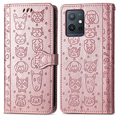 Leather Case Stands Fashionable Pattern Flip Cover Holder S03D for Vivo Y30 5G Rose Gold