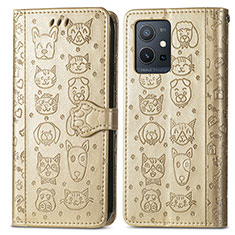 Leather Case Stands Fashionable Pattern Flip Cover Holder S03D for Vivo Y33e 5G Gold