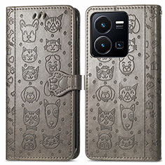 Leather Case Stands Fashionable Pattern Flip Cover Holder S03D for Vivo Y35 4G Gray