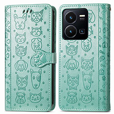Leather Case Stands Fashionable Pattern Flip Cover Holder S03D for Vivo Y35 4G Green