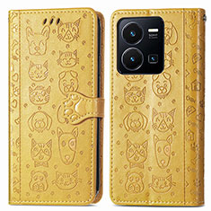 Leather Case Stands Fashionable Pattern Flip Cover Holder S03D for Vivo Y35 4G Yellow