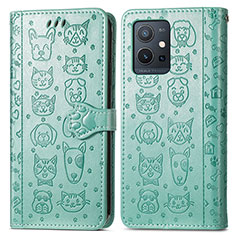 Leather Case Stands Fashionable Pattern Flip Cover Holder S03D for Vivo Y55 5G Green