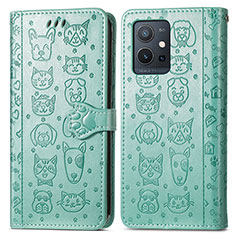 Leather Case Stands Fashionable Pattern Flip Cover Holder S03D for Vivo Y55s 5G Green