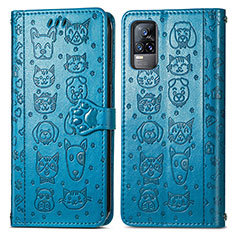 Leather Case Stands Fashionable Pattern Flip Cover Holder S03D for Vivo Y73 (2021) Blue