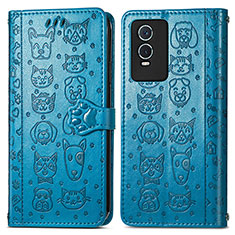 Leather Case Stands Fashionable Pattern Flip Cover Holder S03D for Vivo Y74s 5G Blue