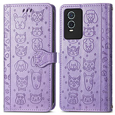 Leather Case Stands Fashionable Pattern Flip Cover Holder S03D for Vivo Y74s 5G Purple