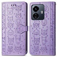 Leather Case Stands Fashionable Pattern Flip Cover Holder S03D for Vivo Y77e 5G Purple