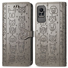 Leather Case Stands Fashionable Pattern Flip Cover Holder S03D for Xiaomi Civi 5G Gray