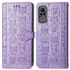 Leather Case Stands Fashionable Pattern Flip Cover Holder S03D for Xiaomi Civi 5G Purple