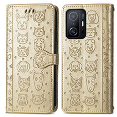 Leather Case Stands Fashionable Pattern Flip Cover Holder S03D for Xiaomi Mi 11T 5G Gold