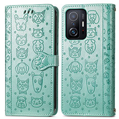 Leather Case Stands Fashionable Pattern Flip Cover Holder S03D for Xiaomi Mi 11T 5G Green