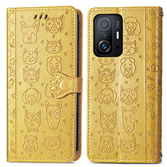 Leather Case Stands Fashionable Pattern Flip Cover Holder S03D for Xiaomi Mi 11T 5G Yellow