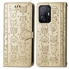 Leather Case Stands Fashionable Pattern Flip Cover Holder S03D for Xiaomi Mi 11T Pro 5G Gold