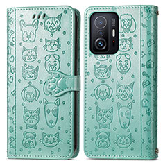 Leather Case Stands Fashionable Pattern Flip Cover Holder S03D for Xiaomi Mi 11T Pro 5G Green