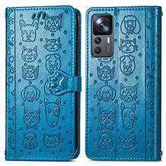 Leather Case Stands Fashionable Pattern Flip Cover Holder S03D for Xiaomi Mi 12T 5G Blue