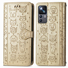 Leather Case Stands Fashionable Pattern Flip Cover Holder S03D for Xiaomi Mi 12T 5G Gold