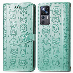 Leather Case Stands Fashionable Pattern Flip Cover Holder S03D for Xiaomi Mi 12T 5G Green