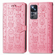 Leather Case Stands Fashionable Pattern Flip Cover Holder S03D for Xiaomi Mi 12T 5G Pink