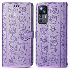 Leather Case Stands Fashionable Pattern Flip Cover Holder S03D for Xiaomi Mi 12T 5G Purple