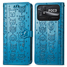 Leather Case Stands Fashionable Pattern Flip Cover Holder S03D for Xiaomi Poco C40 Blue