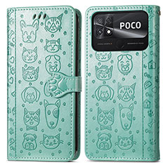 Leather Case Stands Fashionable Pattern Flip Cover Holder S03D for Xiaomi Poco C40 Green