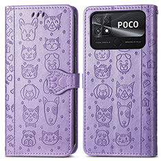 Leather Case Stands Fashionable Pattern Flip Cover Holder S03D for Xiaomi Poco C40 Purple