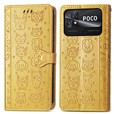 Leather Case Stands Fashionable Pattern Flip Cover Holder S03D for Xiaomi Poco C40 Yellow