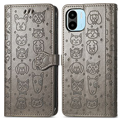 Leather Case Stands Fashionable Pattern Flip Cover Holder S03D for Xiaomi Poco C50 Gray