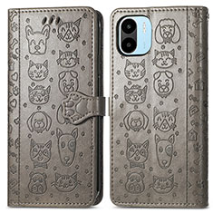 Leather Case Stands Fashionable Pattern Flip Cover Holder S03D for Xiaomi Poco C51 Gray