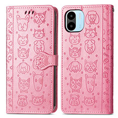 Leather Case Stands Fashionable Pattern Flip Cover Holder S03D for Xiaomi Poco C51 Pink