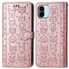 Leather Case Stands Fashionable Pattern Flip Cover Holder S03D for Xiaomi Poco C51 Rose Gold