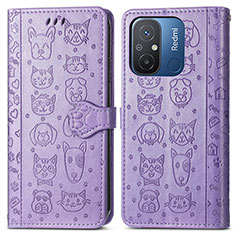 Leather Case Stands Fashionable Pattern Flip Cover Holder S03D for Xiaomi Poco C55 Purple