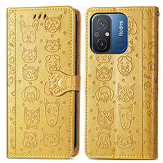 Leather Case Stands Fashionable Pattern Flip Cover Holder S03D for Xiaomi Poco C55 Yellow