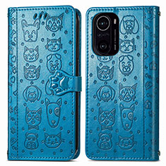 Leather Case Stands Fashionable Pattern Flip Cover Holder S03D for Xiaomi Poco F3 5G Blue