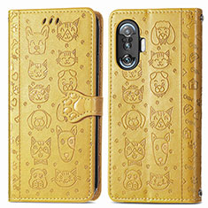 Leather Case Stands Fashionable Pattern Flip Cover Holder S03D for Xiaomi Poco F3 GT 5G Yellow