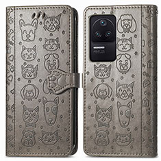 Leather Case Stands Fashionable Pattern Flip Cover Holder S03D for Xiaomi Poco F4 5G Gray