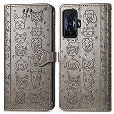 Leather Case Stands Fashionable Pattern Flip Cover Holder S03D for Xiaomi Poco F4 GT 5G Gray