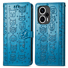 Leather Case Stands Fashionable Pattern Flip Cover Holder S03D for Xiaomi Poco F5 5G Blue